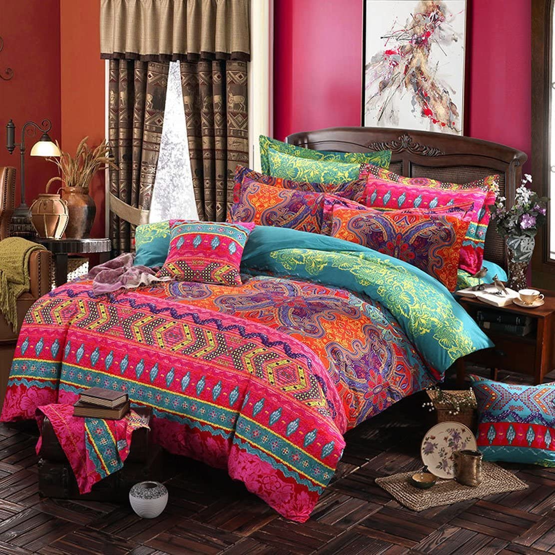 Price:$54.99  Bohemian Queen Duvet Cover Set Colorful Boho Floral Bedding Super Soft Microfiber Duvets Cover Queen Size Zipper Closure Indian Tribal Exotic Comforter Cover (MJH,Q,3pcs) : Home & Kitchen