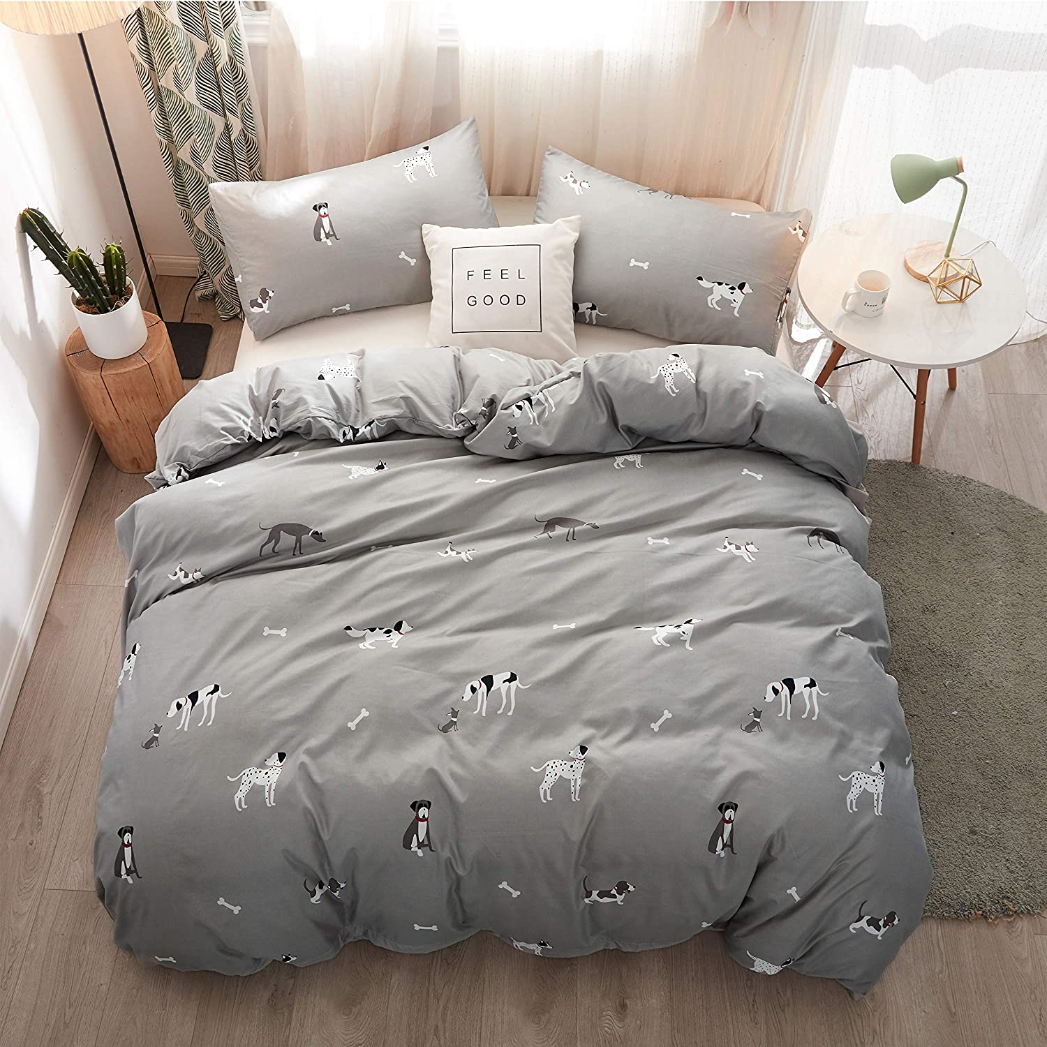 Price:$29.89  Duvet Cover Set King Size Gray Puppy Dog Pattern 3-Piece Bedding Set with Zipper : Home & Kitchen