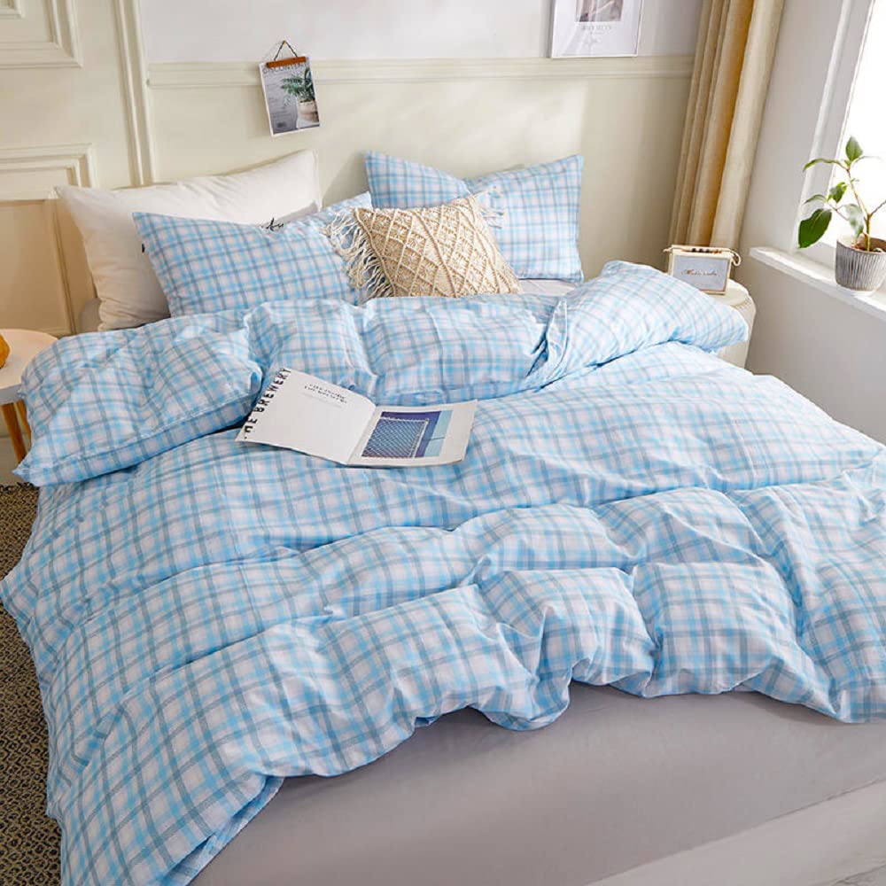 Price:$49.99  Blue Grid Duvet Cover Twin Size (68x90 inch), 3 Pcs (1 Checkered Duvet Cover, 2 Pillowcases) 100% Cotton Luxury Ultra-Soft Comforter Cover with Zipper Closure, Corner Ties for Teen Girl Women : Home & Kitchen