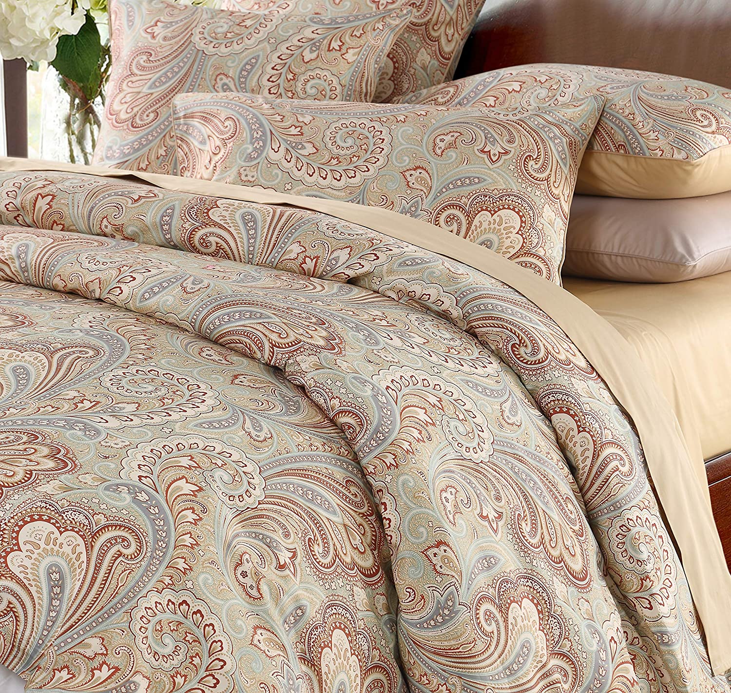 Price:$85.99  Boho Paisley Duvet Cover Set King, 3pcs Ultra Soft Breathable Egyptian Cotton Comforter Cover with Button Closure Ties, 1 Bohemian Duvet Cover, 2 Pillowcases (Camel, King) : Home & Kitchen