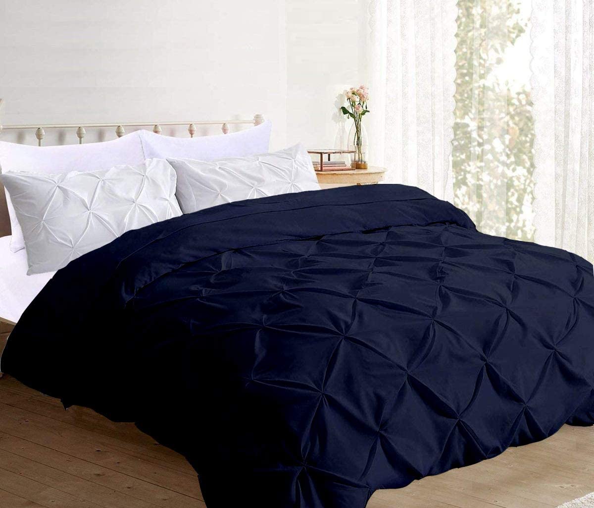 Price:$52.99  of 1 Piece 1000 TC Pintuck Pinch Pleat Design Duvet Cover with Zipper Closure, Cal King/King Size 94 by 104 inch Navy Blue Solid, 100% Egyptian Cotton : Home & Kitchen