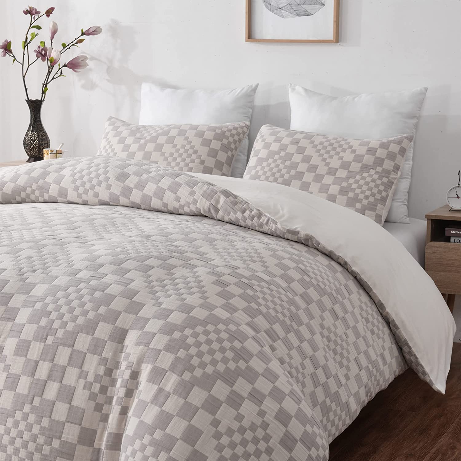 Price:$77.99  Pre-Washed Cotton Duvet Cover King Size Bedding Set Ultra Soft Textured Comfy Breathable Matellasse Down Comforter Quilt Cover with 2 Pillow Shams, Button Closure&Corner Ties : Home & Kitchen