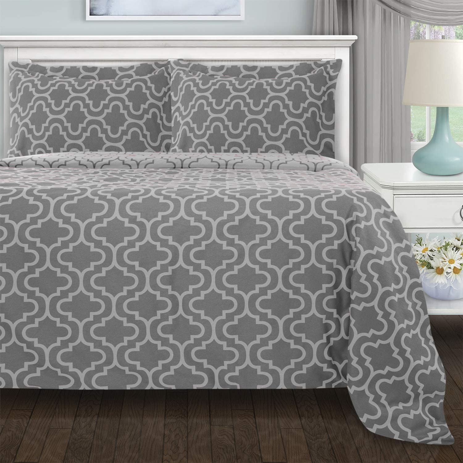 Price:$139.99  100% Brushed Cotton Flannel Bedding Reversible Duvet Cover Set, Twin, Grey Trellis : Home & Kitchen