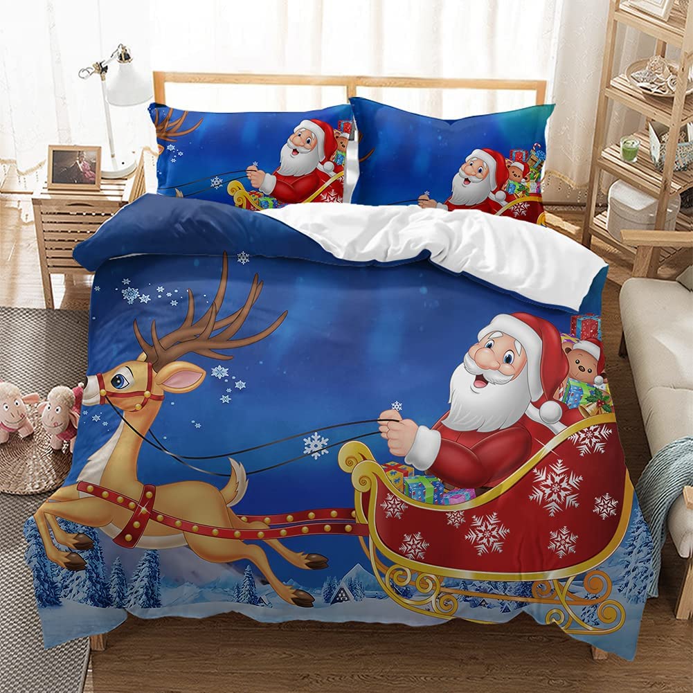 Price:$40.98  Cover Bedding Set Christmas Bedding Quilt Cover Queen Size Bedding  Winter with 2 Pillowcase Navy - Santa & Reindeer, 90"x90" : Home & Kitchen