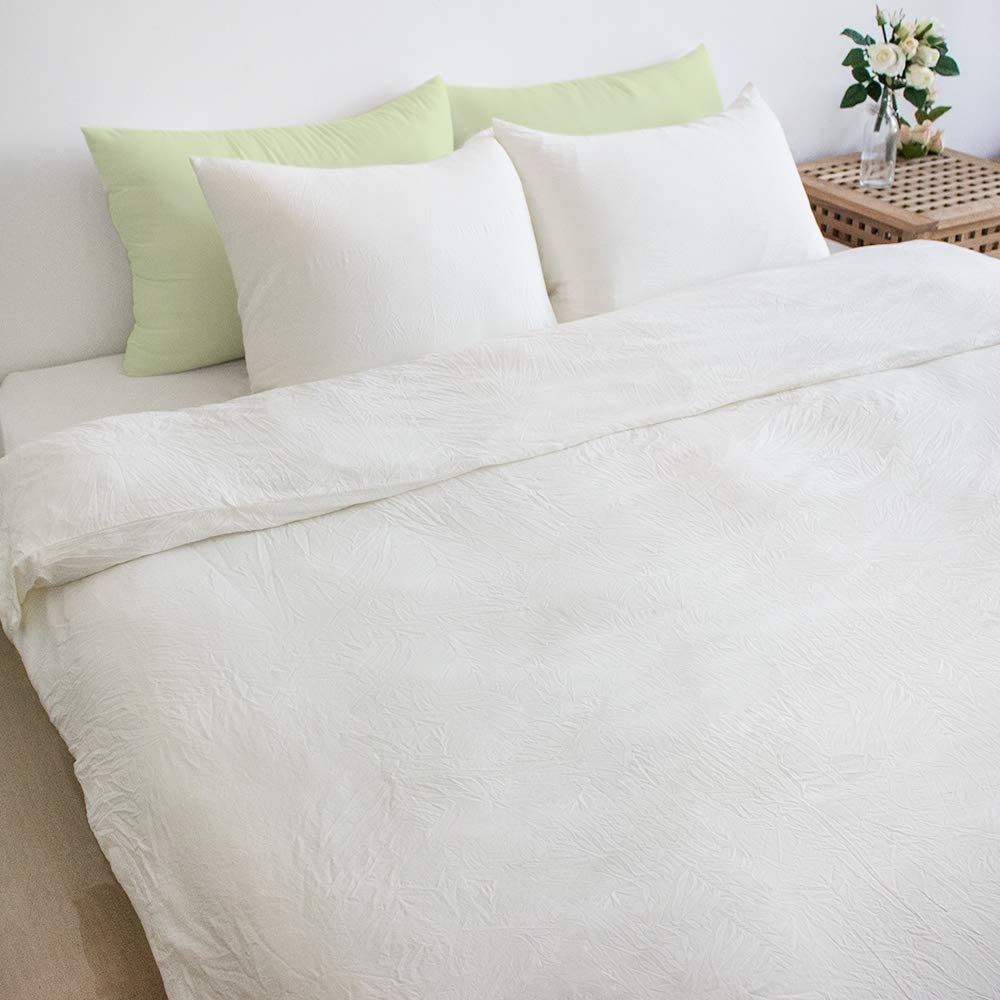 Price:$27.99  3pcs Soft Duvet Set, Washed Cotton Design-Full/Queen Creamy White Comforter Cover+2Pcs Plain Pillow Covers with Envelope Closure Weave Crease Soft & Durable Fits Human Skin : Home & Kitchen