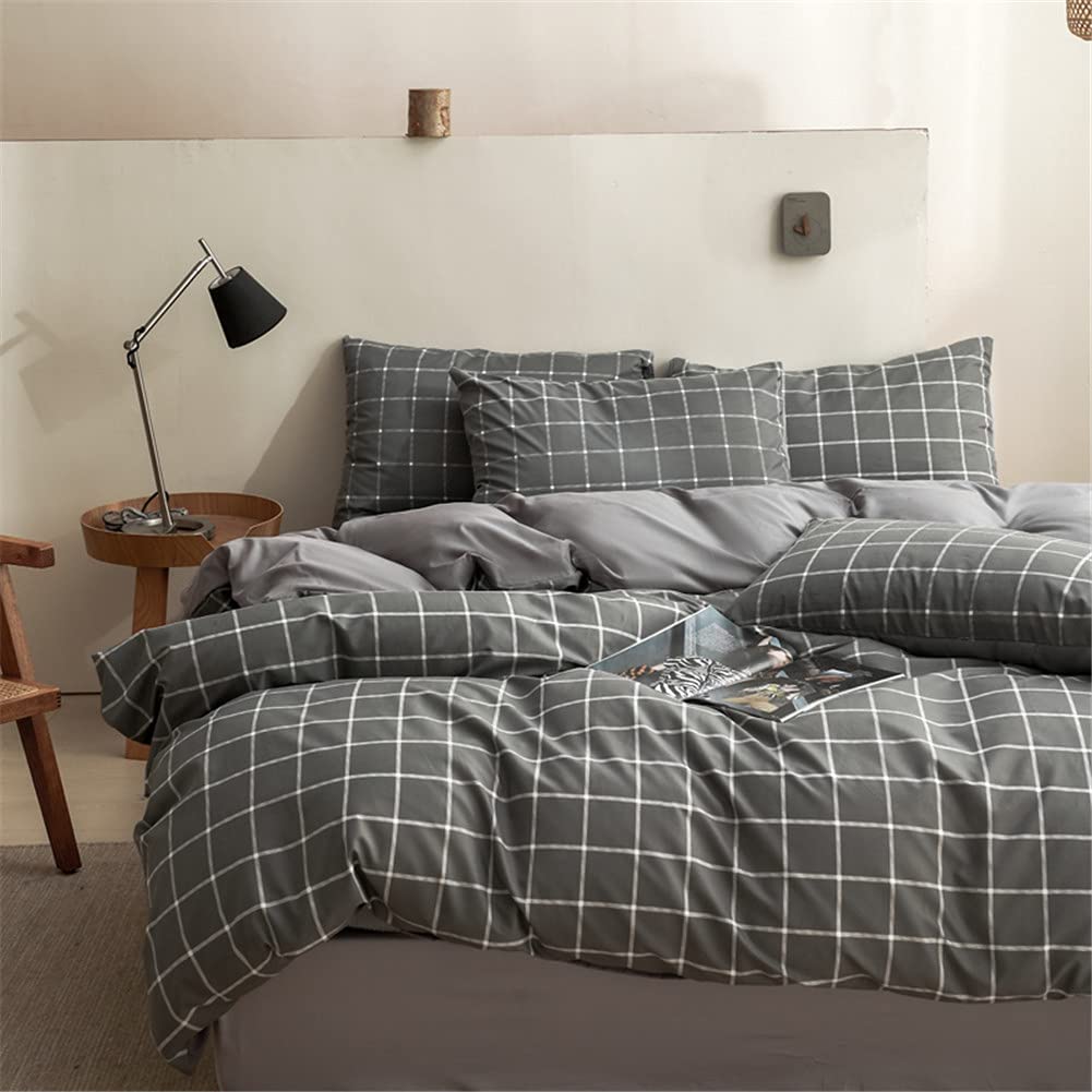 Price:$25.99  Plaid Duvet Cover Set Queen, 90x90 Quilt Cover Set, Luxury Lightweight Microfiber 3pc Set (1 Cover 2 Pillowcase) with Zip, Tie - Modern Style Bedding Set Cover for Men Women, Gray Grid : Home & Kitchen