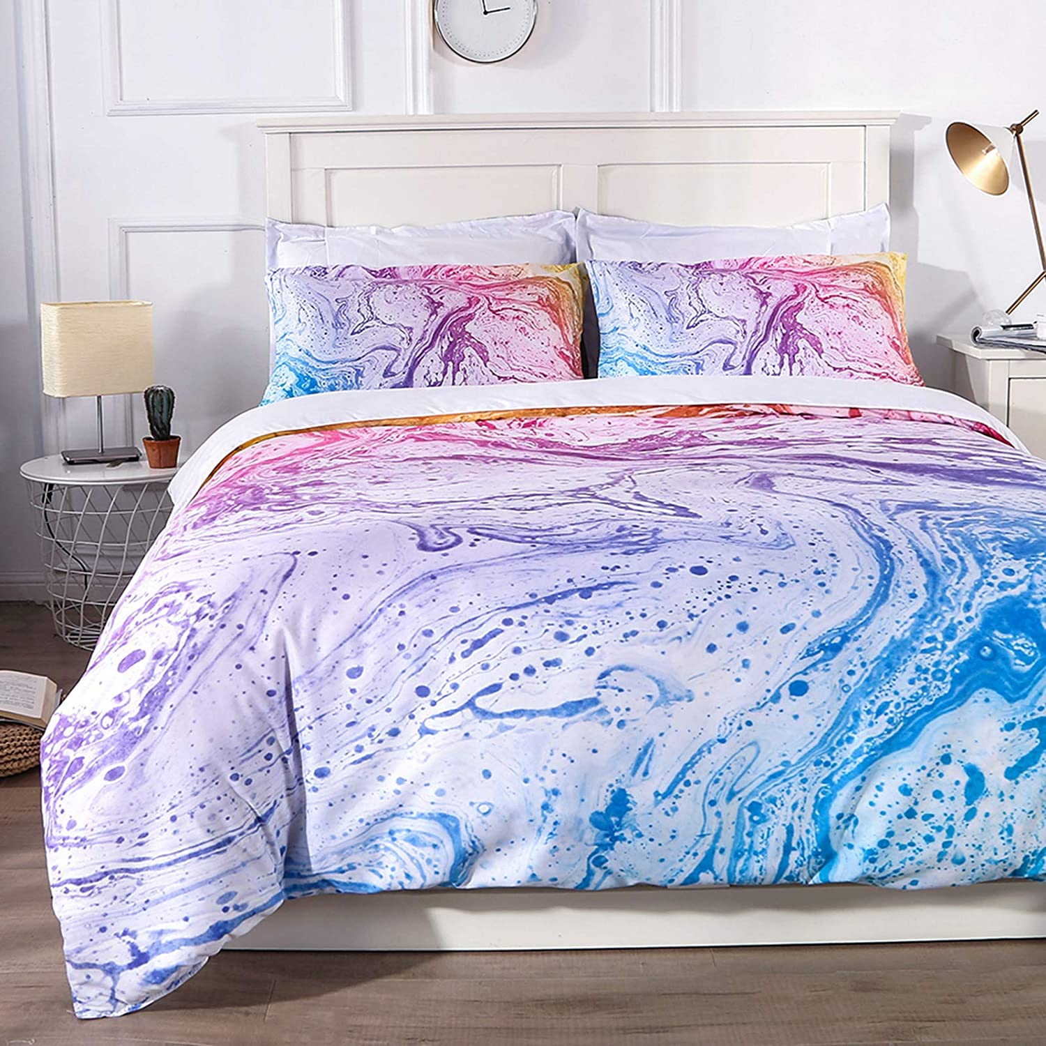 Price:$14.99  Marble Duvet Cover 3 Piece Set - Ultra Soft Microfiber Pastel Pink Marble Printed Comforter Cover with Zipper Closure, Corner Ties and 2 Pillow Shams, King(104x90 inches) : Home & Kitchen