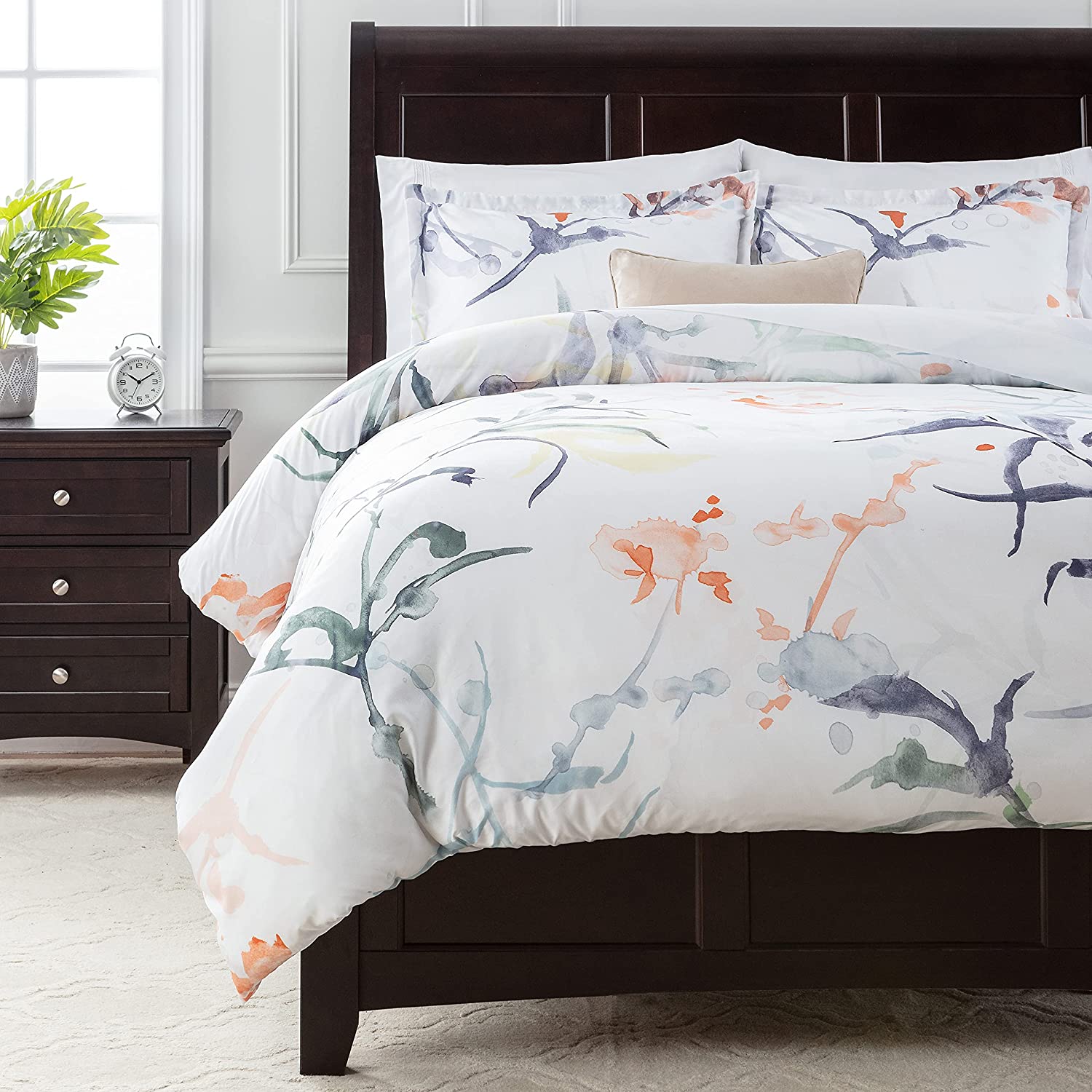 Price:$49.99  Bedding Watercolor Floral Print Duvet Cover 3-Piece Set - Double Brushed Microfiber Duvet Cover - Breathable Washable - Wrinkle, Fade, and Stain Resistant - King Size : Home & Kitchen