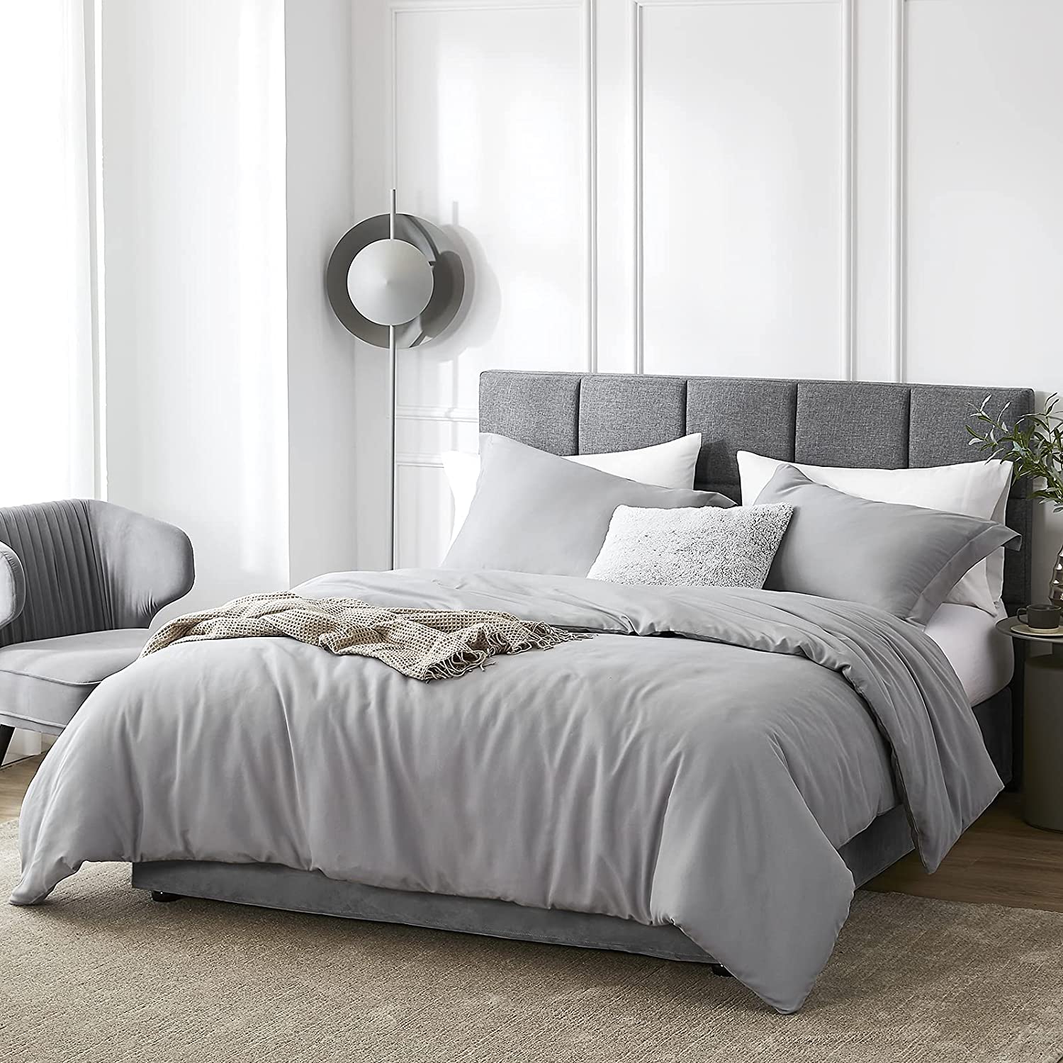 Price:$23.99  Duvet Cover Set Queen Size Grey, 3 Pieces Ultra Soft Micorfiber Comforter Cover 90x90 inches with Zipper Closure and 2 Pillow Sham(Comforter Not Included) : Home & Kitchen