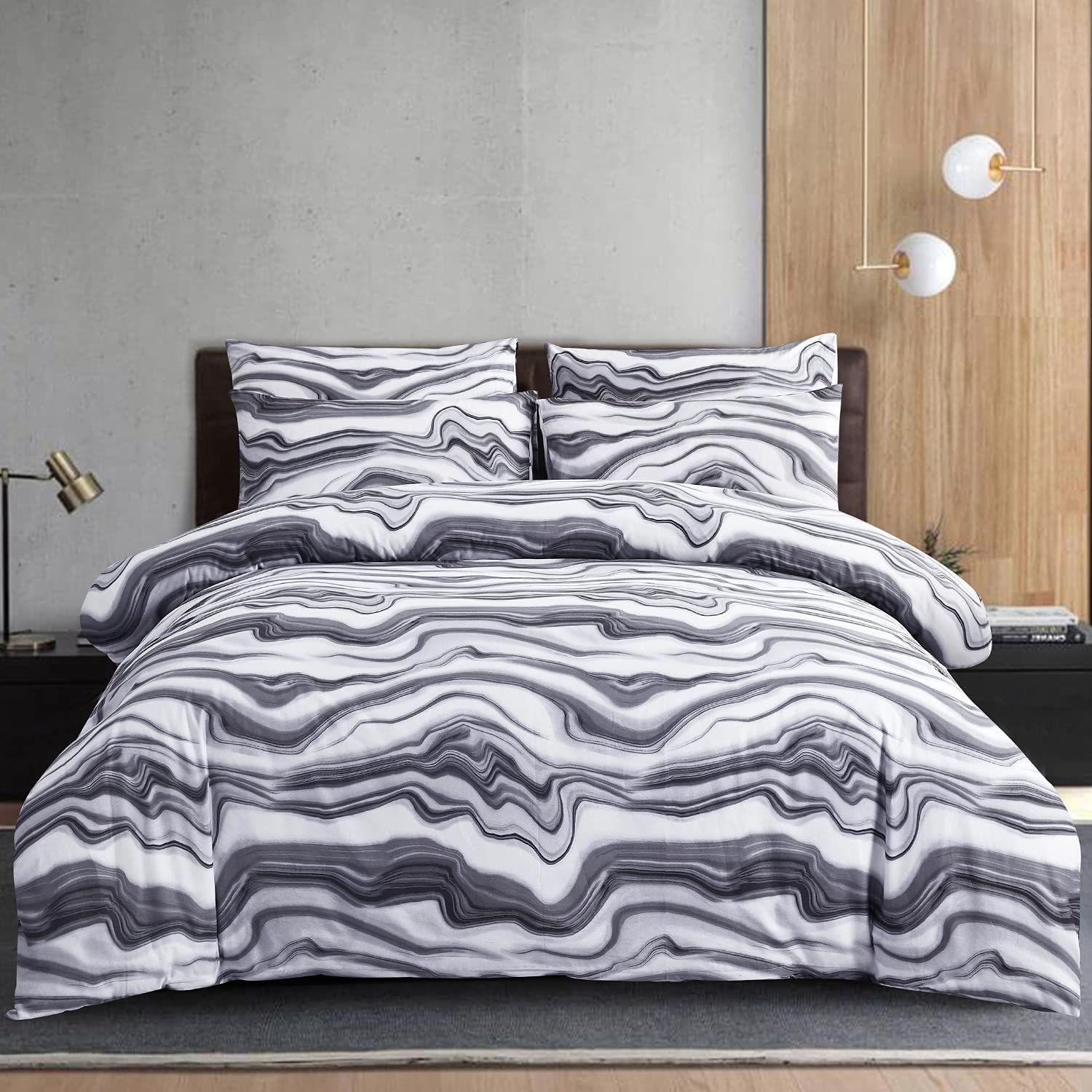 Price:$25.99  100%Cotton Duvet Cover Sets King Size with Zipper Closure Grey/White Wave Marble Pattern 3Piece Bedding (1 Comforter Cover + 2 Pillowcase) Ultra Soft Durable : Home & Kitchen