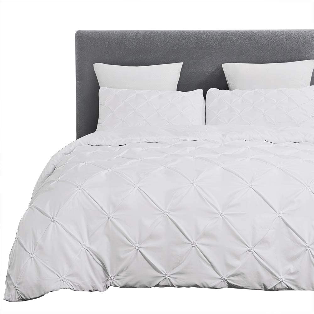 Price:$38.50  Soft Microfiber Pinch Pleat Duvet Cover Set, White Pintuck Flower Shapes Design, King Size 3-Piece Set ( 1 Duvet Cover, 2 Pillow Shams ) : Home & Kitchen