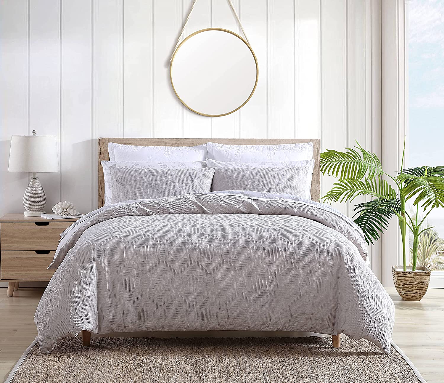 Price:$94.59  Bahama | Waffle Collection | Duvet Cover Set in a Waffle Weave Texture - Reversible with Button Enclosures & Corner Ties, Pre-Washed for Added Softness, Queen, Grey : Home & Kitchen