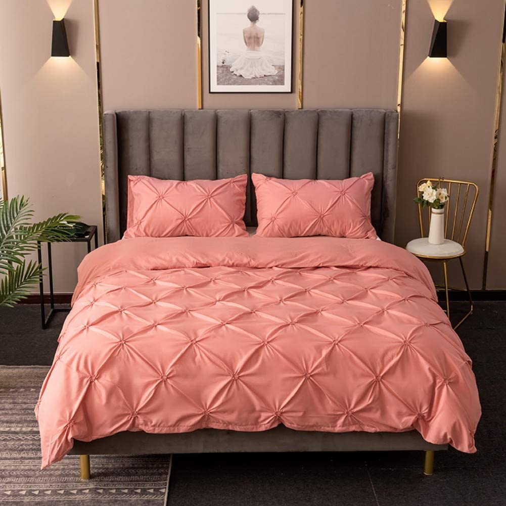 Price:$24.99  Pinch Pleated Bedding Set Pintuck Comforter Cover Twin with Zipper Closure Luxurious Pintuck Tufted Duvet Cover for Kids Girls Solid Pink Microfiber Bedspread Cover with 1 Pillow Shams Cute : Home & Kitchen