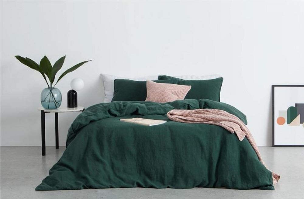 Price:$139.99  Green 100% Cotton Washed Duvet Cover Boho Duvet Cover King Duvet Cover with Button Duvet Cover Twin Full Double Toddler Cotton Bedding (Over-Size) : Home & Kitchen