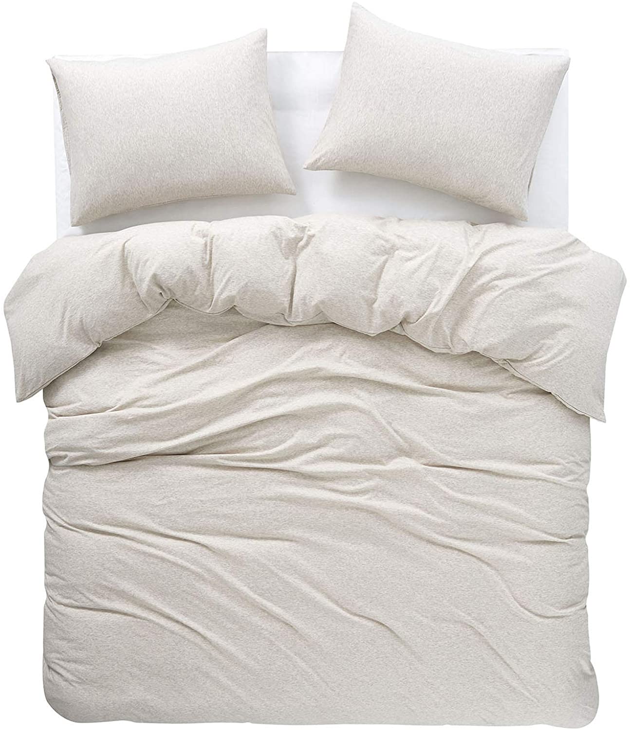 Price:$99.99  In Cloud - Jersey Cotton Duvet Cover Set, Light Coffee Top Dyed Fabric in Plain Solid Color, Comfy and Soft Bedding with Zipper Closure (3pcs, Queen Size) : Home & Kitchen