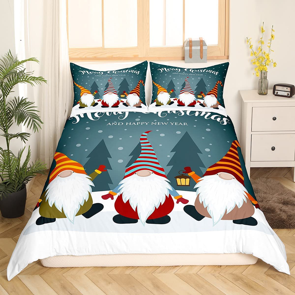 Price:$47.00  Christmas Santa Gnomes Duvet Cover Set Merry Christmas Comforter Cover Santa Claus Bedding Sets For Kids Boys Girls Xmas Gift Quilt Cover With 2 Pillow Cases Child Room Decor King Size : Home & Kitchen