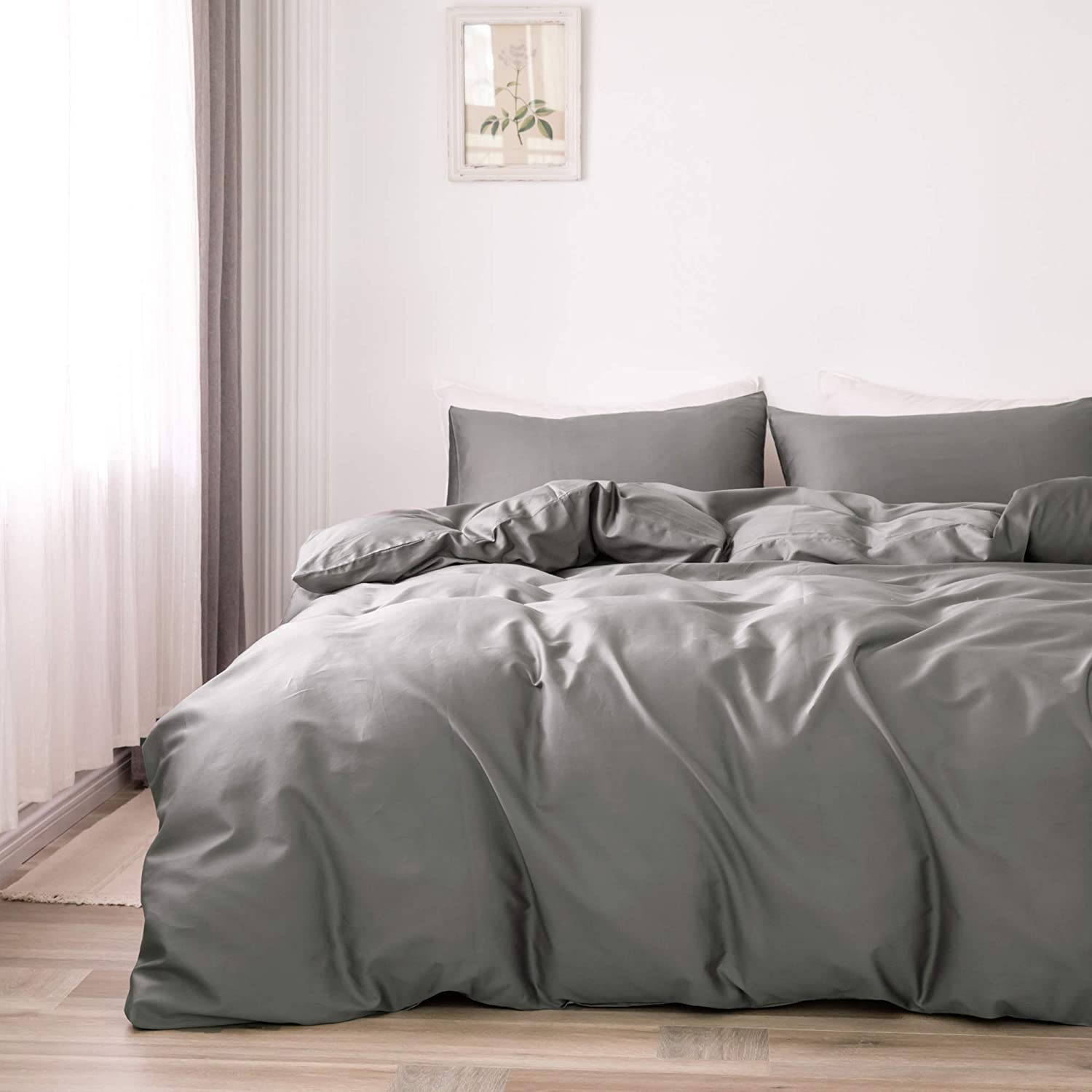 Price:$59.99  100% Egyptian Cotton Duvet Cover 400 Thread Count 3 Piece Bedding Set, Smooth Sateen Weave with Zipper Closure & Corner Ties -King, Dark Grey : Home & Kitchen