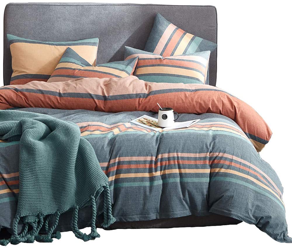 Price:$29.99  3 Pieces Luxury Duvet Cover Set, Premium Washed Cotton Comforter Cover, Rainbow Gray Duvet Cover with Zipper & Two Pillowcases, Ultra Soft n Breathable for All Season (Queen, 90x90 inches) : Home & Kitchen