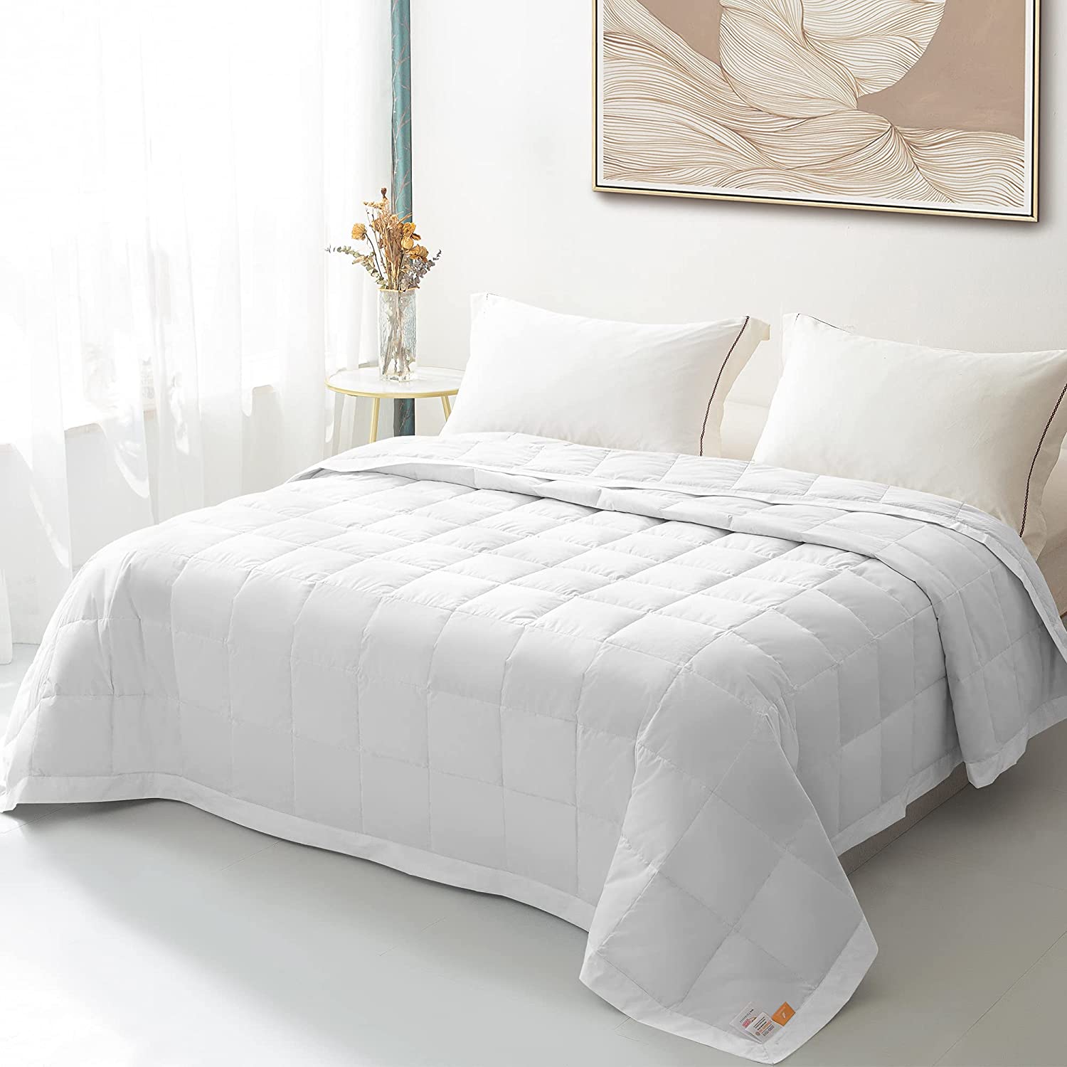 Price:$105.99  Down Blanket Lightweight Comforter King, 100% Egyptian Cotton Shell,750 Fill Power 15OZ Soft Breathable Duvet Insert, Machine Washable, White : Home & Kitchen
