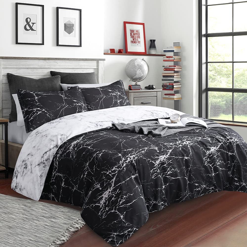 Price:$29.95  Soft Microfiber Duvet Cover Set, Print Marble Pattern Reversible Color Black White, King Size 3-Piece Set ( 1 Duvet Cover 2 Pillow Shams ) : Home & Kitchen