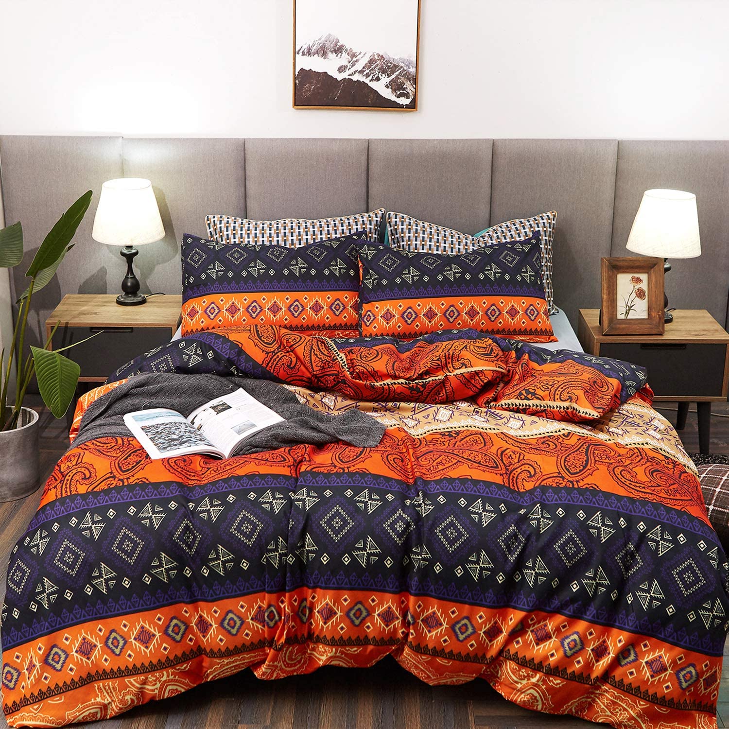 Price:$24.89  Duvet Cover Set Twin Size Bohemia Exotic Pattern Vibrant Color Luxury Soft Bedding Set Comforter Cover (1 Duvet Cover+2 Pillowcases) Teal Purple/Orange Red : Home & Kitchen