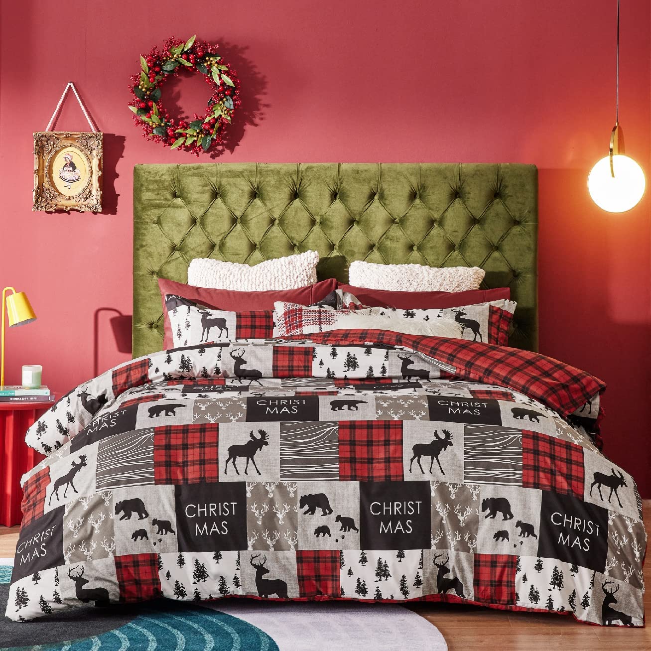Price:$35.00  Christmas Duvet Cover Set - Christmas Bedding Queen Size, Reversible Christmas Plaid Duvet Cover with 2 Pillowcases, Buffalo Check Printed Holiday Duvet Cover Set (Queen, Christmas Plaid) : Home & Kitchen