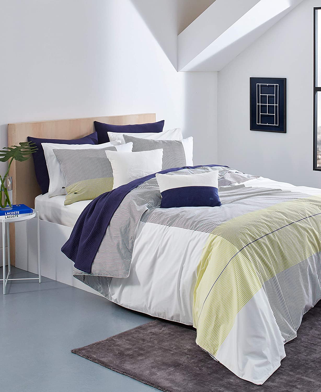 Price:$335.00  Backspin 3- Piece Reversible 100% Cotton Striped Duvet Cover & Sham Set, King , Ivory/Blue/Yellow : Everything Else
