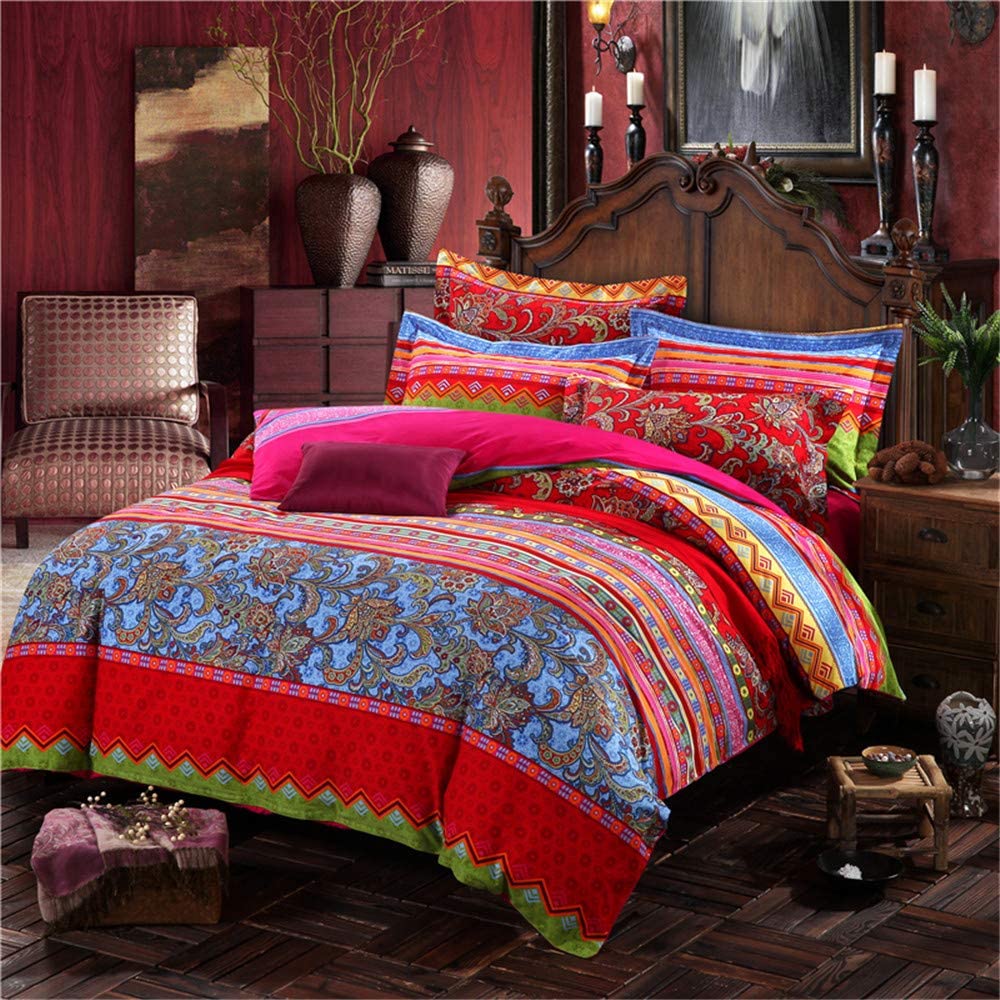 Price:$69.99  Duvet Cover Set 100% Cotton  Bedding Boho Chic Indian Mandala Printed with Zipper Closure - Queen : Home & Kitchen