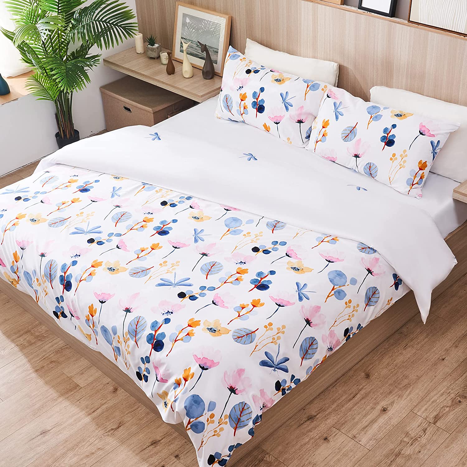 Price:$25.97  Floral Duvet Cover Twin / Twin XL Size Soft 100% Brushed Microfiber Comforter Cover 2 Piece Bedding Set 1 Duvet Cover & 1 Pillow Sham White w Zipper Closure : Home & Kitchen