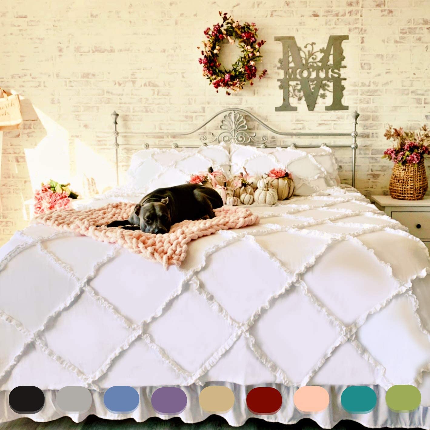 Price:$112.00  Culture 3 Piece Cross Diamond Ruffle Duvet Cover with Zipper & Corner Ties 600 Thread Count 100% Egyptian Cotton Premium Hotel Class Decorative Bedding (Oversized King, White) : Home & Kitchen