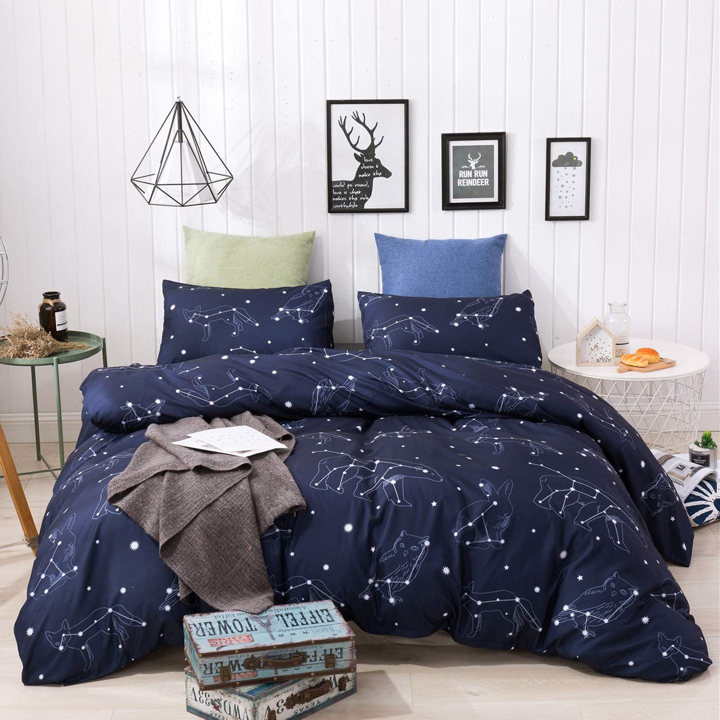 Price:$42.99  VOUGEMARKET Blue Star Duvet Cover Sets Queen,Constellation Pattern Design Duvet Cover with 2 Pillowcases,Teen Girls Boys Space Theme Bedding Set Microfiber (Full/Queen,Constellation B) : Home & Kitchen