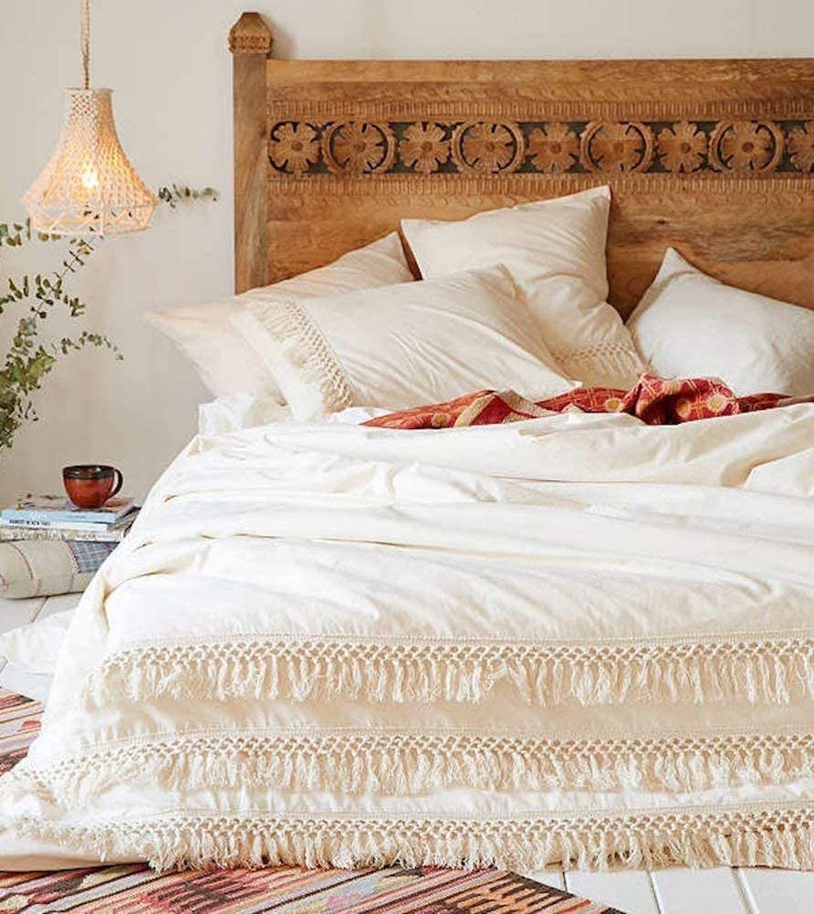 Price:$68.80  Duvet Cover Fringed Cotton Tassel Boho Quilt Cover (96inL104inW) : Home & Kitchen