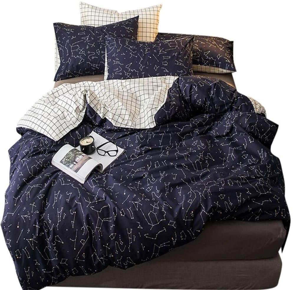 Price:$47.00  Cotton Constellation Duvet Cover Sets Twin Boys Girls Modern Navy Space Stars Pattern Bedding Comforter Cover for All Season Reversible Black White Checkered Geometric Duvet Cover (3 pcs, Twin) : Home & Kitchen