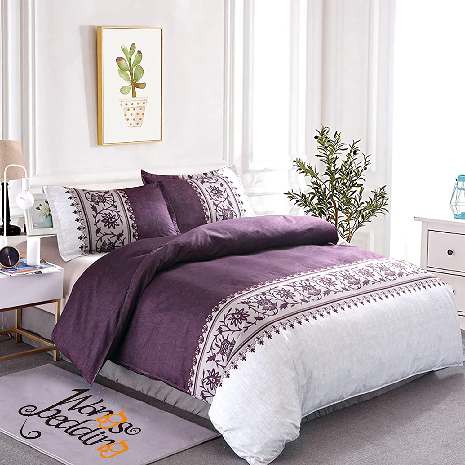 Price:$28.89  Duvet Cover King 3 Pieces Reversible /Beige Boho Convallaria Printed Bedding Duvet Cover with Zipper Closure , Soft Microfiber Bedding Set 90"x 103" (Not a Comforter) : Home & Kitchen
