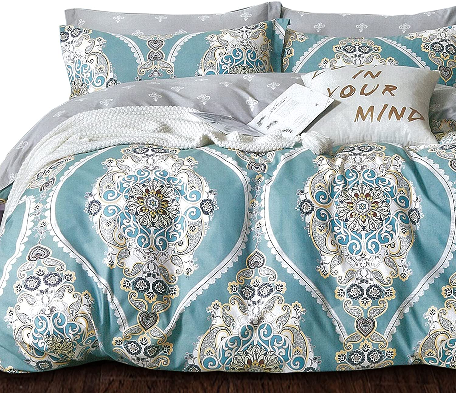 Price:$60.99  Full / Queen Duvet Cover Set 3pc Pictorial Collection, Cotton 620 Thread Count, Reversible Duvet Cover, Pillow Sham, Astoria : Home & Kitchen
