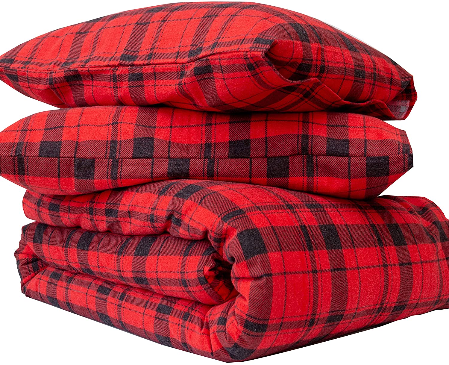 Price:$89.99  at Home 180 Gram Cotton Heavyweight Flannel Duvet Cover Sets (red/Black, King) : Home & Kitchen