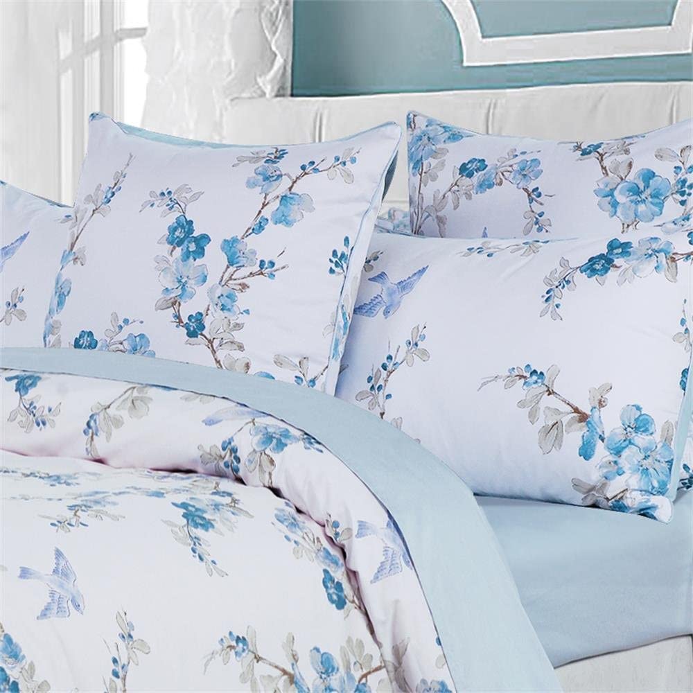 Price:$67.69  Duvet Cover King Size Floral Beddding Set Vintage Style Tree Blossom Birds with 100% Egyptian Cotton Quilt Comforter Cover Set(King,Blue) : Home & Kitchen