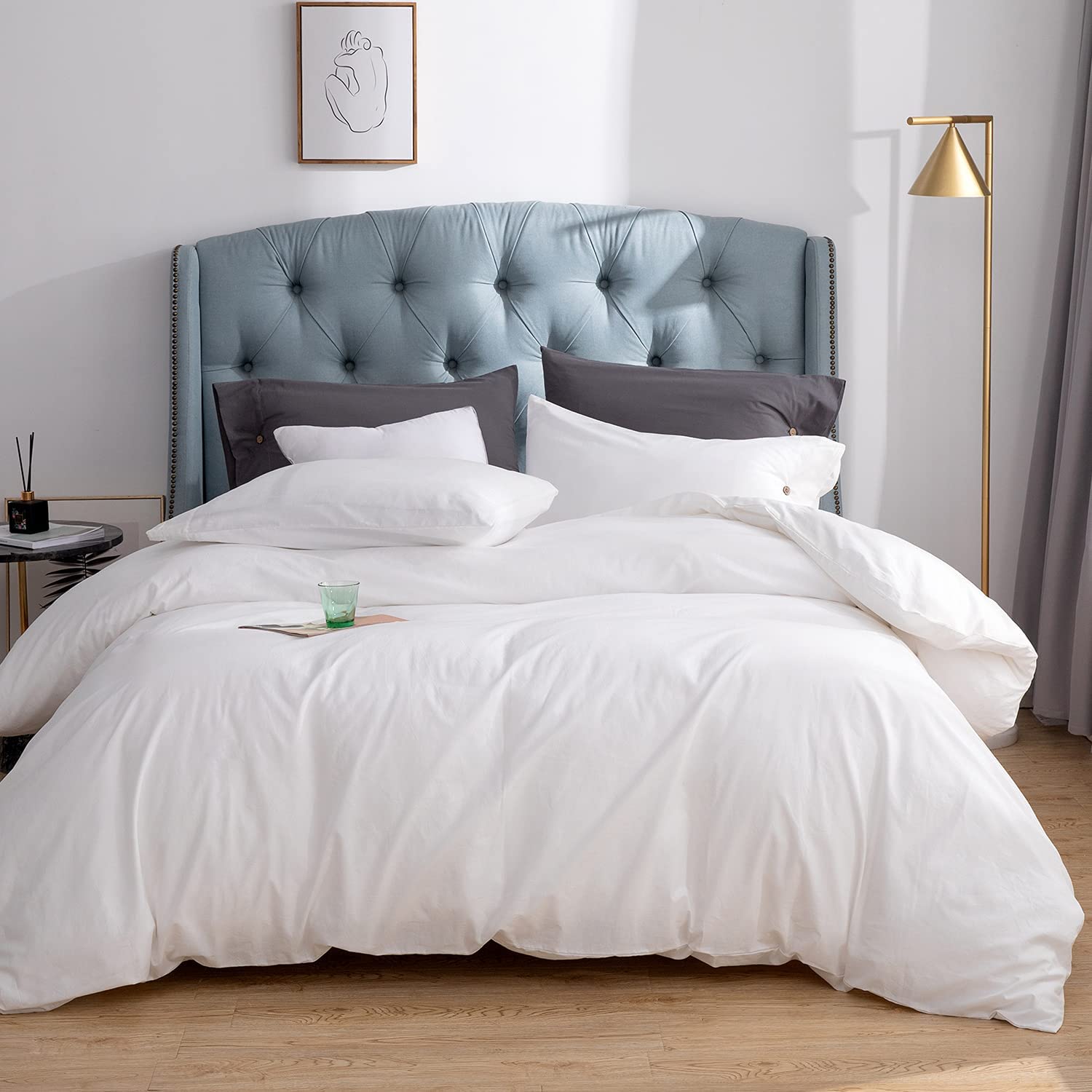 Price:$47.99  King Organic Washed Cotton Duvet Cover, Comfortable Simple Style Bedding White Duvet Cover Set, King Duvet Cover Set with Zipper Closure (No Comforter)-King 90"x104" : Home & Kitchen