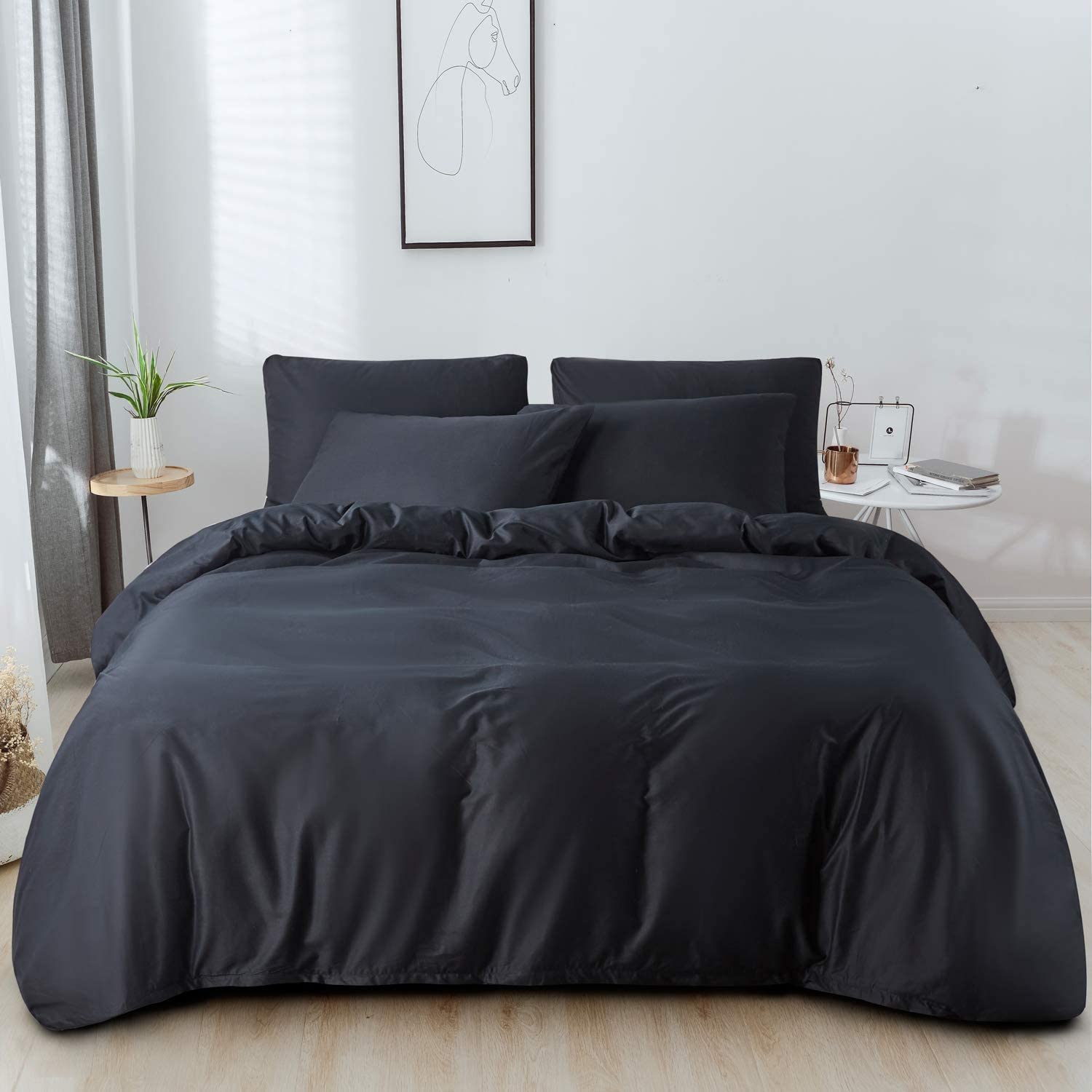 Price:$57.99  Black 100% Organic Cotton Duvet Cover King Set with Zipper Closure and Corner Ties, Solid Color Basic Style Breathable Soft Comforter Cover(No Comforter) : Home & Kitchen