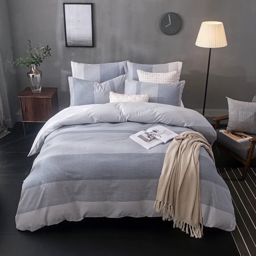 Price:$65.99  Cotton Duvet Cover Set,100% Cotton Yarn Dyed Striped Duvet Cover Set - Full/Queen Grey : Home & Kitchen