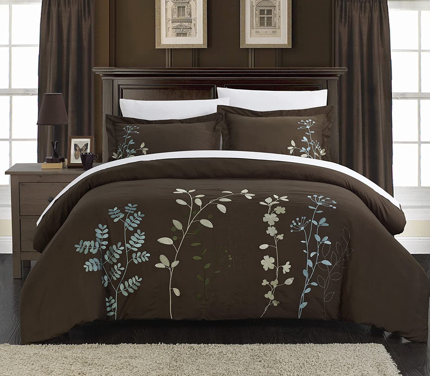 Price:$122.50  Home 3 Piece Kaylee Floral Embroidered Duvet Set, King, Brown : Home & Kitchen