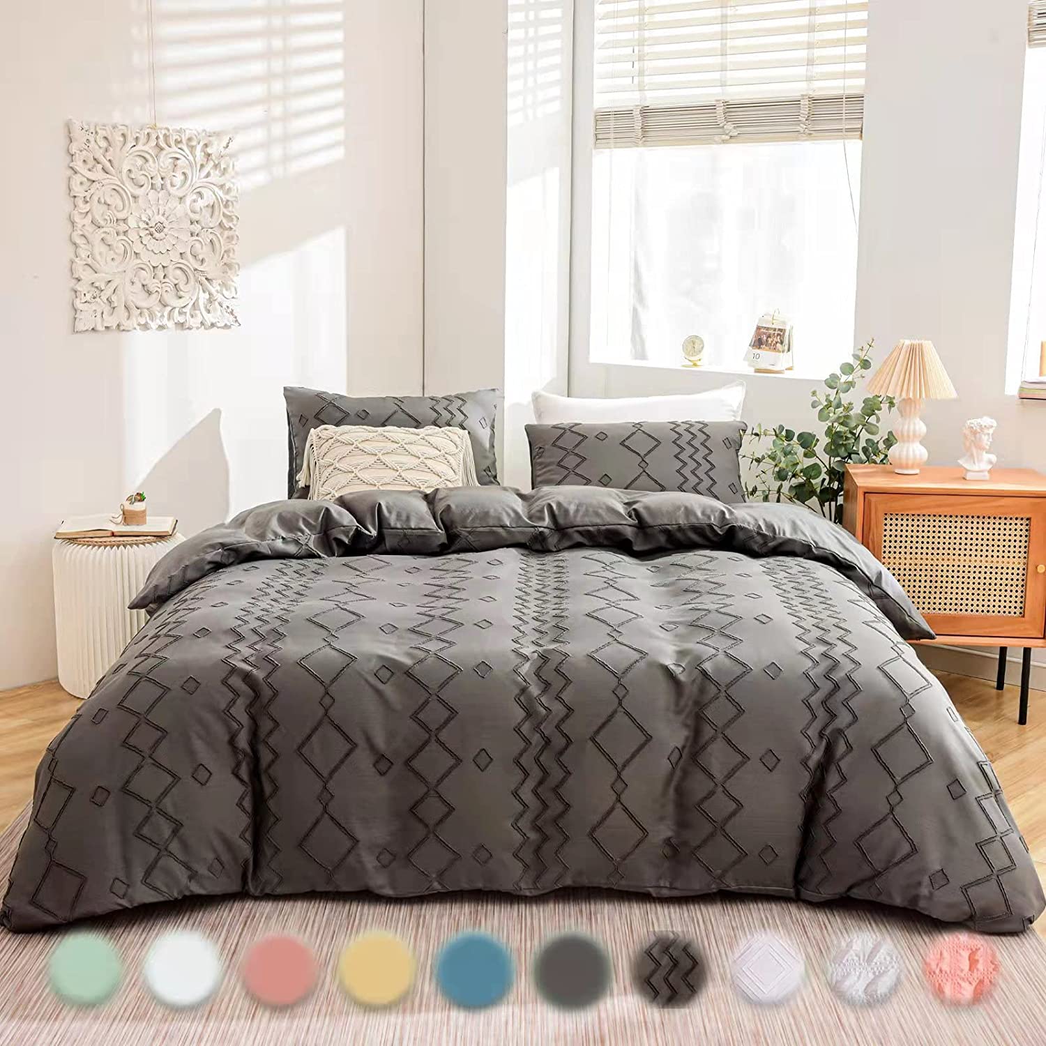 Price:$34.99  Cover Queen Size Grey, Super Soft Comfortable Tufted Bedding  Covers Set - 1  Cover and 2 Pillow Cases, Queen  Cover with Zipper Closure & Corner Ties : Home & Kitchen