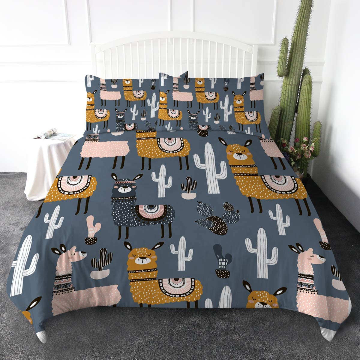 Price:$25.99  Duvet Cover Set Llamas and Cactus Bedding Sets Boho Grey Comforter Cover 3 Pieces Soft Lightweight 1 Duvet Cover and 2 Pillowcases (Full) : Home & Kitchen