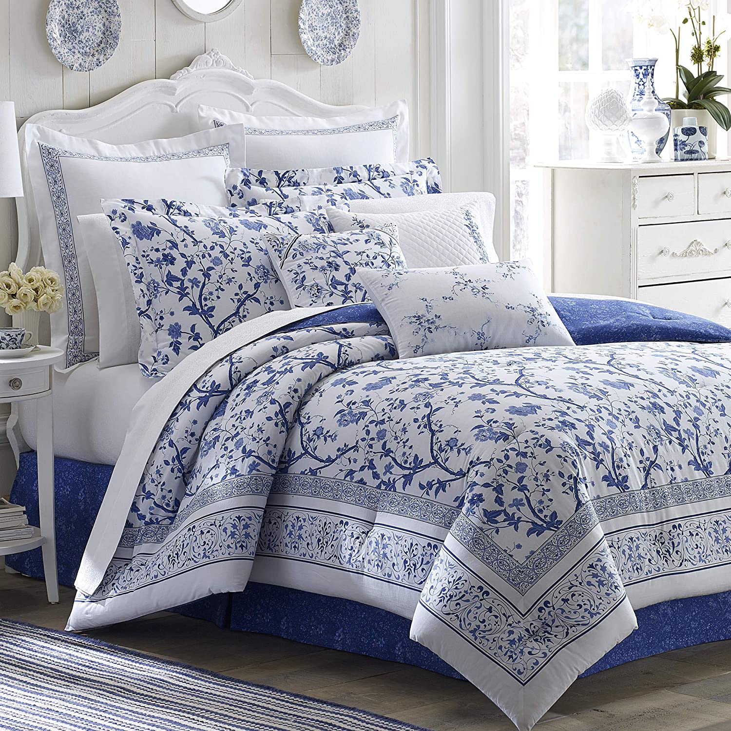 Price:$109.99  Ashley Home - Charlotte Collection - Luxury Premium Ultra Soft Duvet Set, Lightweight & Comfortable Bedding, Stylish Design for Home Décor, Full/Queen, China Blue : Home & Kitchen