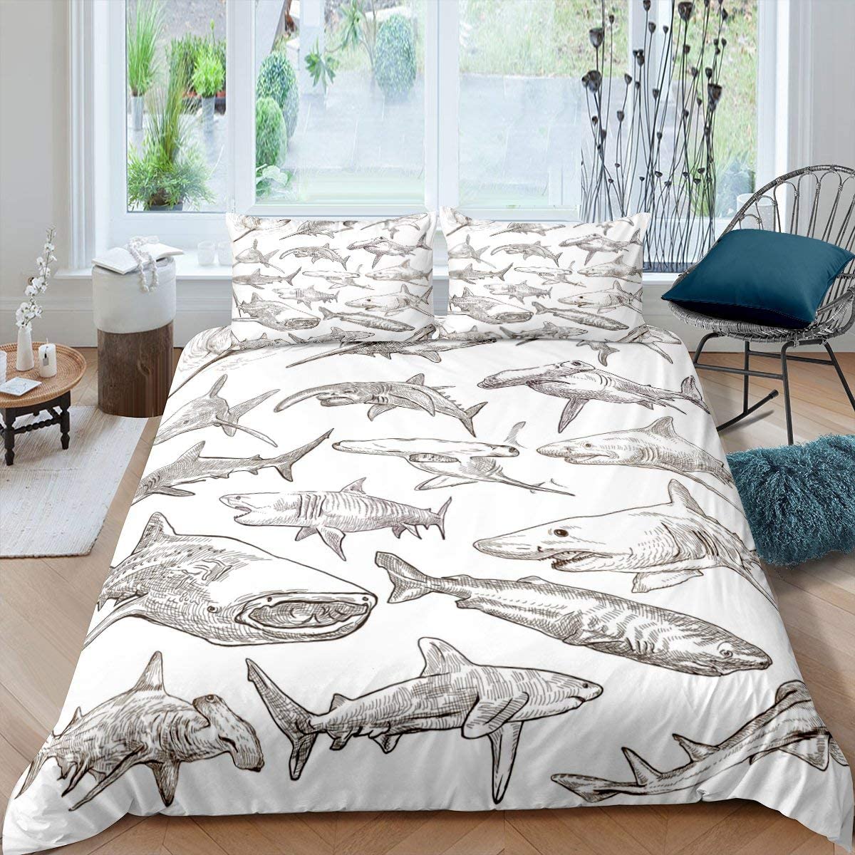 Price:$45.00  Teens Shark Bedding Set, Ocean Life Duvet Cover for Kids Boys Girls Adult Dolphin Whale Comforter Cover Queen Size Marine Life Sea Animal Bedspread Cover 3 Pcs with 2 Pillow Cases : Home & Kitchen