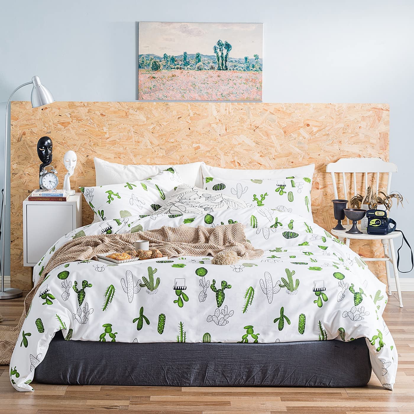Price:$55.99  Duvet Cover Set 100% Cotton King Size Green Botanical Bedding 3 Pieces Set 1 Cactus Tropical Plants Print Duvet Cover with Zipper Ties 2 Pillowcases Hotel Quality Soft Breathable Lightweight : Home & Kitchen