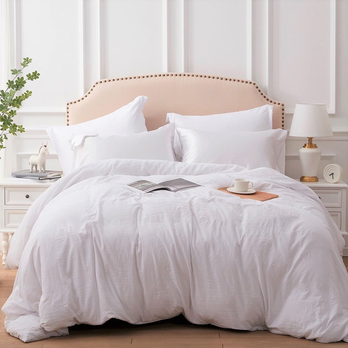 Price:$29.99  Duvet Cover Full Size White Microfiber Comforter Cover Set 5 Piece with Eye Mask and Zipper, 2 Brushed Pillow Shams and 2 Satin Pillowcases - 80x90 inches : Home & Kitchen