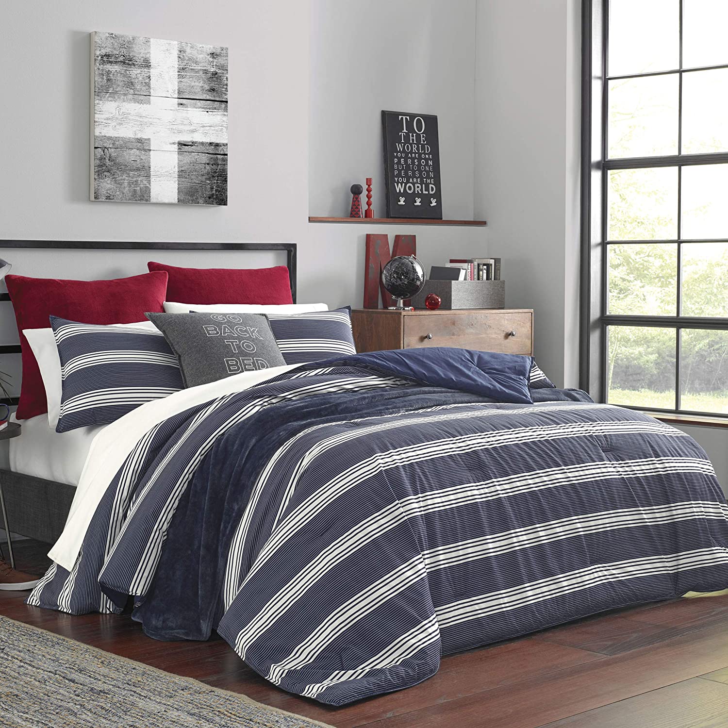 Price:$79.99  Home | Craver Collection | 100% Cotton Cozy & Soft, Durable & Breathable Striped Duvet Cover with Matching Sham, 2-Piece Bedding Set, Twin/Twin XL, Navy : Everything Else