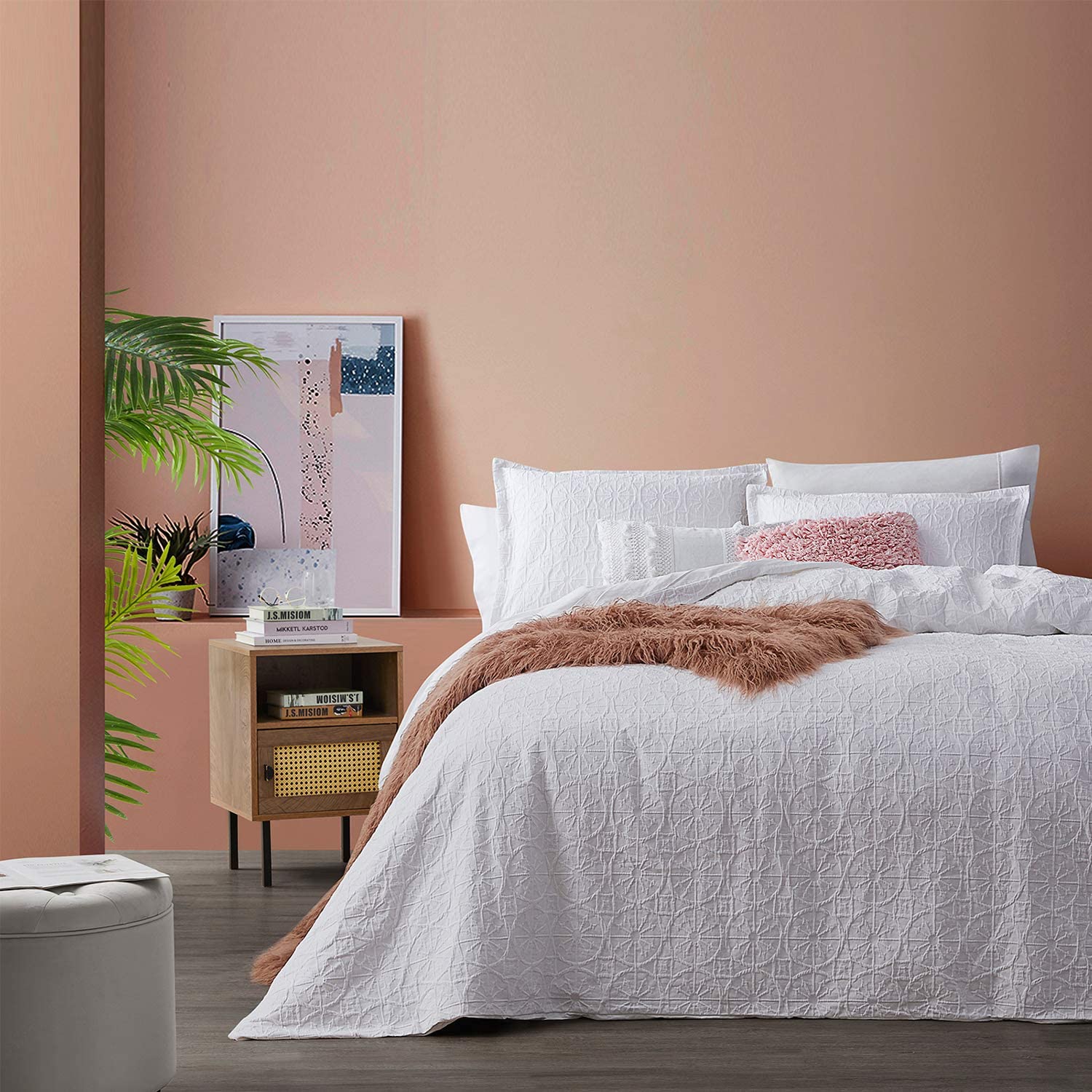 Price:$89.99  Bedding Duvet Cover 3 Piece Set, 100% Natural Cotton Quilt Cover with Button Closure and 2 Pillow Shams, White - King 104"x 90" : Home & Kitchen