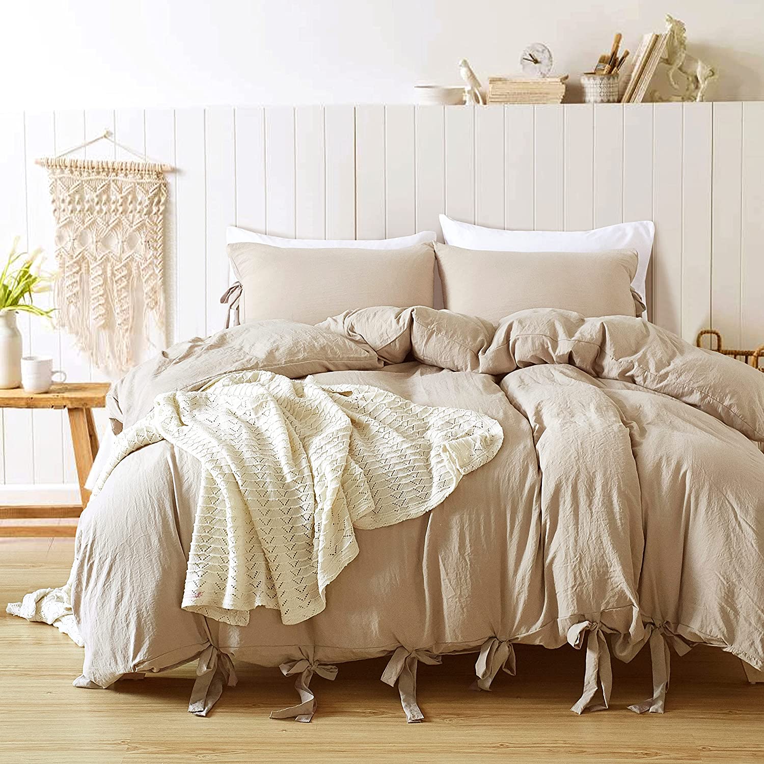 Price:$30.99  Duvet Cover Twin (66x90 Inch) Taupe, 2 Pieces Boho Duvet Cover Khaki Ultra Soft Washed Microfiber Bowknot Bow Tie, Bedding Set for Men, Women : Home & Kitchen